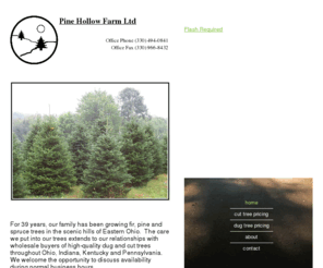 pinehollowfarmltd.com: Herberts Pine Hollow Farm
Ohio grown Christmas Trees and dug balled and burlapped nursery stock for wholesale retailers.  Sales include Frasier Fir, Blue Spruce and Scotch Pine.