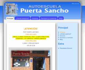 puertasancho.com: Principal - Autoescuela Zaragoza Puerta Sancho
Autoescuela Puerta Sancho en Zaragoza, La Almozara. Aprueba el carnet de coche, carnet de conducir B. Todos los tipos de