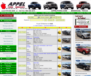 brenhamusedcars.com: Appel Ford Inventory
Appel Ford Mercury, a full service New and Used Car Ford Dealer in Brenham, Texas