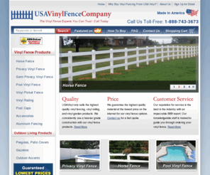 usavinyl.com: Vinyl Fence - Vinyl Fencing  - Vinyl Horse & Privacy Fencing - USA Vinyl Fence Company
Our vinyl fence and fencing products weather any storm at USA Vinyl Fence Company.  We guarantee high quality and low prices with products made in America.  We offer free implementation support for the life of our products.  View our full line of heavy grade private fencing products here.