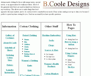 bcoole.com: B Coole Designs
Cotton Clothing and Costuming for men, women, and children.  Sizes new born to 4x.