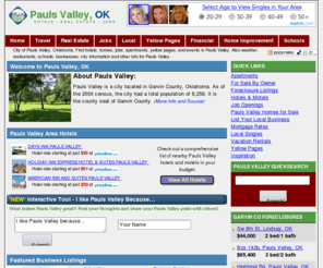 garvincounty.com: Pauls Valley, Oklahoma (OK) Hotels, Yellow Pages, Homes, Weather, Apartments, Jobs, and more
City of Pauls Valley, Oklahoma. Find hotels, homes, jobs, apartments, yellow pages, and events in Pauls Valley. Also weather, restaurants, schools, businesses, city information and other info for Pauls Valley.