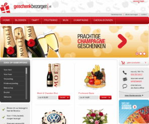 geschenkbezorgen.nl: Geschenkbezorgen.nl | Bloemen, Taart, Wijn, Champagne, Fruitmand cadeau
Geschenkbezorgen.nl is dé webwinkel van Nederland waar u wijn, champagne, bloemen, fruitmanden en taarten laat bezorgen als geschenk of cadeau. 
