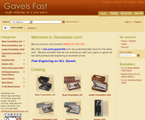 gavelfast.com: GavelsFast - Gavel and Sound Block, Gavel Plaques, Free Brass Band Engraving
Best prices on gavels guaranteed. Free engraving with every gavel order. Large inventory of gavels, wooden gavels, soundblocks, gavel sets, wood cases, and novelty gavels.  Most gavels shipped within 24 hours.  