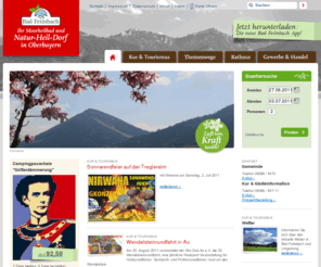 bad-feilnbach.de: Bad Feilnbach: Moorbad und Natur-Heil-Dorf am Wendelstein, Bayern
Informationen zum Moorbad Natur-Heil-Dorf am Wendelstein: Kur  Tourismus, Bürgerservice  Rathaus, Handel Gewerbe, Hotel buchen, Ferienwohnung buchen, virtuelles Rathaus, Veranstaltungen Bad Feilnbach in Bayern!