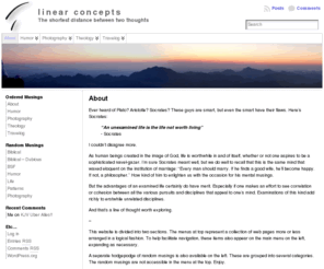 linearconcepts.com: About » linear concepts
linear concepts, Bible thoughts, BSF, Israel, Greece, Jordan, Photography, Theology