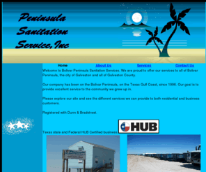 pensansvc.com: Peninsula Sanitation Services Home
Home page for Penisula Sanitation Services, Bolivar Peninsula, Texas