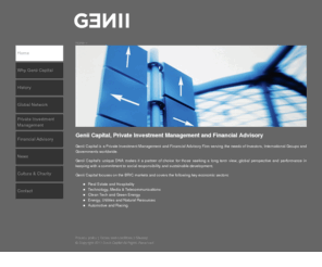 geniicapital.com: Genii Capital | Investment Capital That Makes Business Sense

Genii Capital is a private investment firm that places common and business sense at the center of the investment decision making process while targeting solid performance.  Our investment philosophy is to create value by investing in ideas, brands and projects that are innovative and often disruptive to their business environment.