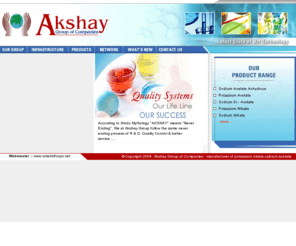 akshaychemicals.com: Manufacturers of Potassium Nitrate|Sodium Dihydrate|Potassium Acetate
Axaygroup is leading manufacturer and exporter of Potassium Nitrate, Sodium Dihydrate,
Potassium Acetate, ammonium acetate,calcium acetate,sodium nitrate and potassium nitrate.