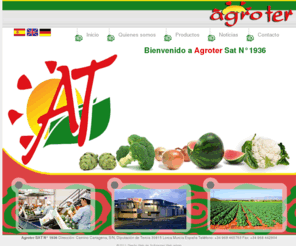 sat-agroter.com: Sat Agroter - Productos Hortofrutículas
AGROTER es una Sociedad Agraria de Transformación ubicada en Lorca (Murcia) y dedicada a la producción, manipulación, envasado y comercialización de los productos Hortofrutícolas de sus Socios. La SAT cuenta con 71 agricultores socios que cultivan sus productos desde la fundación de la SAT por el año 1982. Los principales productos son el cultivo de la alcachofa, bróculi, coliflor, cebolla y, como no, sandía con y sin pepita, toda esta producción se cultiva en el valle del Guadalentín.