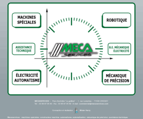 mecaservices.com: Mecaservices : mécanique précision, robotique, machines spéciales, électricité, automatisme, BE
 Mecaservices : mécanique de précision, assistance technique, machines spéciales, robotique, électricité, automatisme, bureau études. Assemblage, montage, manutention, préhension, convoyage, triage 