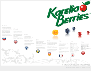 yagody.ru: Компания ЯГОДЫ КАРЕЛИИ - KARELIA BERRIES LLC - Complex processing and 
supplies of IQF wild and cultivated berries, mushrooms. Production of natural 
berry juices, drinks, jams, pure, marmelades. Freeze-drying of organic products, 
conditer production
Комплексная переработка и поставки дикорастущих ягод и грибов.  Complex processing and supplies of IQF wild and cultivated berries, mushrooms. Production of natural berry juices, drinks, jams, pure, marmelades. Freeze-drying of organic products, conditer production