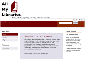 allmylibraries.com: Welcome to All My Libraries!
All My Libraries -- Research, Vocabulary, and Collection Organization services