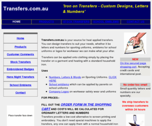 transfers.com.au: Iron on Transfers, Iron on Numbers, Iron on Letters, Custom Designs, Transfers, Letters, Numbers
Iron on transfers-- Numbers, Letters and Text.