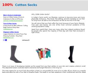 100cottonsocks.com: 100% Cotton Socks | Men’s and Women’s 100%, All Cotton Socks
Find your 100% cotton socks here, whether you’re looking for men’s, women’s or children’s crew, knee, slouch, over the calf, thigh high, or other types of cushioned 100% pure cotton socks.