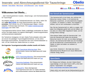 obelio.com: Obelio - Inserats- und Abrechnungsdienst für Tauschringe
Internet-gestützter Inserats-, Abrechnungs- und Informationsdienst für Tauschringe