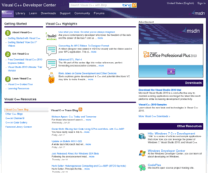visualcplusplus.net: Visual C++ Tutorials, Library, and More on MSDN
Microsoft Visual C++: Library, learning resources, downloads, support, and community. Evaluate and find out how to install, deploy, and maintain on Visual C++.