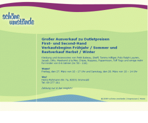 schoene-umstaende.de: schöne umstände  ...alles für Mutter und Kind!
Fachgeschäft für Umstandsmoden und Schwangerschaftsbekleidung für die sportliche Frau. Eigene Kollektion. Zubehör: Produkte für Mutter und Kind. Beratung und Ladenverkauf.