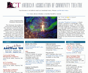 aact.org: American Association of Community Theatre
Home Page of the American Association of Community Theatre (AACT), a national organization for community-based nonprofit theatre companies