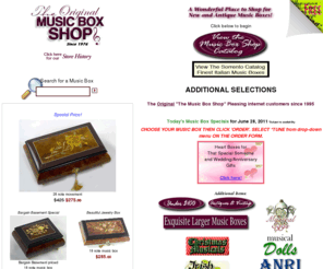 musicboxmusicbox.com: Sorrento Italian Music Boxes
Complete collection of fine Italian inlay marquetry jewelry boxes and musical jewelry boxes with your choice of music. Our customers love our personal and knowledgeable service accompanied by fast service. FREE ground shipping in mainland USA. Accept VISA, MC and AE credit cards.