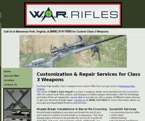 warriflesonline.com: Class 3 Weapons, Custom Rifles, Gunsmith Services,| Manassas Park, VA
Purchase high-quality Class 3 weapons and custom rifles built by our gunsmith from our gun store in Manassas Park, Virginia.