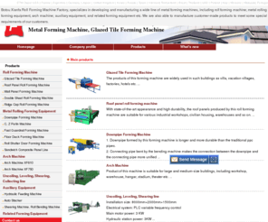 cnformingmachine.com: Metal Forming Machine,Cold Roll Forming Machine,Glazed Tile Forming Machine
We manufacture metal roll forming machine for making glazed tiles,wall roof panels,downpipes,C Z purlins,floor decks...widely applied for building construction of workshops,hotels,supermarkets,theatres and houses.