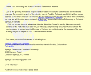 pctabernacle.com: xPueblo_Christian_Tabernacle » Page 1 of 1
Pueblo Christian Tabernacle website to Springs Tabernacle Christian Fellowship