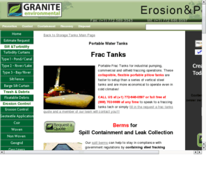 frac-tanks-manufacturers.com: Frac Tanks Manufacturers USA: Oil Spill Tanks, Brine Tanks, Water Tanks
Frac tanks manufacturers for portable flexible collapsible tanks, represented by Granite Environmental, Inc., an international contract manufacturer.