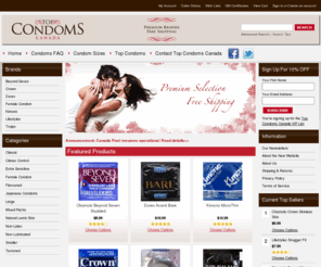 topcondomscanada.com: Top Condoms Canada - Buy Condoms Online, Free Shipping
Canadian condom store: premium brands, FREE shipping.  Shop online and save. Buy Trojan, Durex, Lifestyles, Beyond Seven, Crown, Kimono condoms and more.