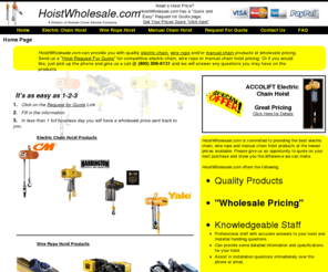 wire-rope-electric-chain-hoist.com: Hoists Product: Electric Chain Hoist | Wire Rope Hoist | Manual Hoist
Quality Hoist Wholesale Products: Quality electric chain, wire rope hoist  and manual chain hoist products at wholesale pricing-HoistWholesale.com 