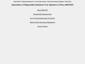 greenperu.org: Association of Responsible Adventure Tour Operators of Peru (ARATOP)
Association of Responsible Adventure Tour Operators of Peru (ARATOP)