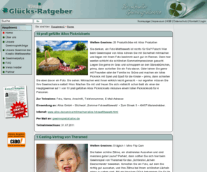 gluecksratgeber.info: Vera's Glücks-Ratgeber: Home
Vera's Glücks-Ratgeber liefert Ihnen monatlich 50 lukrative, redaktionell geprüfte Top-Gewinnspiele aus ganz Deutschland nach Hause.