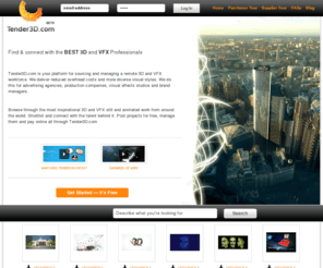 tender3d.com: Find the right 3D Artists, 3D Freelancers, 3D Studios & 3D Companies | Home  | Tender3D
Browse through 3D animation portfolios, find the best 3D studios, 3D companies, 3D freelancers and 3D artists for your project and manage animation projects at Tender3D. 