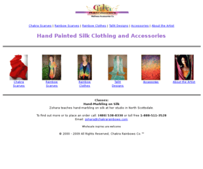 zohara.net: Hand Crafted Silk Clothing and Accessories by The Chakra
Rainbow Co.
silk, silk apparel, silk scarves, chakras, chakra scarves, hand marbled silk, hand dyed silk, tallits, wellness garments, hand painted silk, hand crafted, silk clothing, accessories, gifts