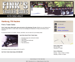 finksgaragepa.com: Haulers Hamburg, PA - Fink's Trailer Sales
Fink's Trailer Sales offers trailer sales and service in the Hamburg, PA area. Car haulers, utility trailers, ATV trailers, enclosed cargo. Call 888-350-9509.