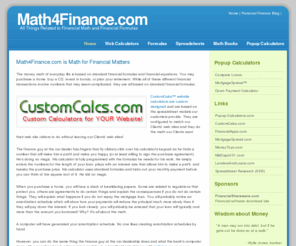 math4finance.com: Financial Math : Math4Finance™ : Mathematics, Formulas and Equations for Finance
Math4Finance provides information about financial mathematics, financial software, financial formulas and equations, spreadsheets and books about financial matters.  It's all about financial math!