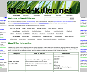 weed-killer.net: Weed Killer - Weedkillers - Weed Control - Roundup - Weedol - Path Clear - Doff - Weed Grass Killer - Grass Killer - Lawn Weed Killer - Ingredients - Glyphosate - Sodium Chlorate - Industrial Weed Killer - Strong Weed Killers - Lawn - Organic - Natural - Round Up
Huge information on weeds, weed killers, weed control hints and tips, invasive, noxious, notifiable and pernicious weeds. Find out ingredients in weed killer and where to buy it. Organic, natural weed killer recipe. Lawn and grass weed killer