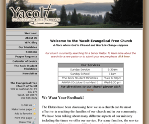 yefc.org: The Evangelical Free Church of Yacolt
Welcome to the Yacolt Evangelical Free Church