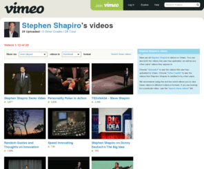 247innovationvideos.com: Stephen Shapiro's videos on Vimeo
Vimeo is a respectful community of creative people who are passionate about sharing the videos they make. Use Vimeo if you want the best tools and highest quality video in the universe.