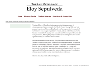 eloysepulvedalaw.com: Law Offices of Eloy Sepulveda | Criminal Defense, Fort Worth, Tarrant County
Homepage for Law Offices of Eloy Sepulveda, a Fort Worth, Tarrant County, criminal defense attorney providing representation in serious felony and misdemeanor cases.