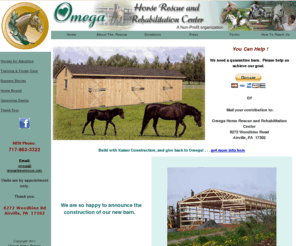 omegahorserescue.com: Omega Horse Rescue
Dedicated to educating horse owners, legislating the humane treatment of horses and finding homes
       for all abused or neglected equines.