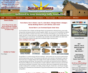 sunsetbarns.com: Horse Barns,Run In Sheds,Lean To, Aisle Barns, Shed Row Barns and Storage Sheds
SunsetBarns.com offers Amish Made Horse Barns,Run In Sheds,Lean Tos, Aisle Barns, Shed Row Barns and Storage Sheds