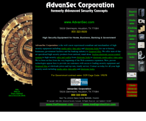 advansec.com: FireProof Files, FireKing Media Safes, Data Safes, Electronic Locks
Advanced Security Concepts offers electronic locks, high security media and data safes to fireproof files for any home, business, or banking from manufacturers like FireKing, Meilink, Gary and Amsec.