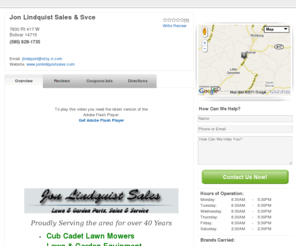 alleganycountylawnmowers.com: Lawn Mower Repair in Allegany, Cattaraugus & Potter County. - Local Search - LocalEdge.com
Jon Lindquist Sales & Service provides lawn mower repair to Allegany, Mckean & Potter County. We sell lawn mowers to! Visit us in Cattaraugus County, NY.