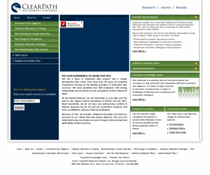 clearpathrp.com: Welcome | ClearPath Retirement Partners
We are a team of retirement plan experts with a unique perspective that comes from more than 40 years of combined experience working for the leading providers of retirement plan services. We have assisted over 500 employers with driving measurable improvements across all aspects of their retirement plans.