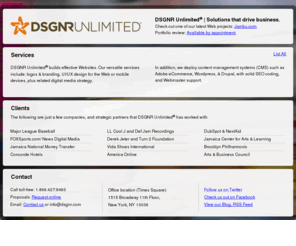 dsgnr.com: DSGNR Unlimited | Branding + Graphics + UI/UX Web Design | DSGNR.com
DSGNR Unlimited is a creative studio based in New York City providing branding, graphic design, and + UI/UX Web development to engage, motivate and sell. We create solutions that enhance our clients' relationships with their customers and redefine brands through a common sense approach and a sharp eye for detail.