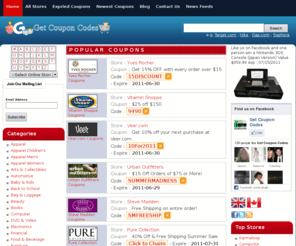 getcouponcodes.com: Coupon Codes, Promo Codes and deals at GetCouponCodes.com
Get all of the best thousands online stores coupon , coupon codes , discounts and online deals here at Get Coupon Codes