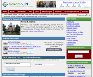 indianheights.com: Kokomo, Indiana (IN) Hotels, Yellow Pages, Homes, Weather, Apartments, Jobs, and more
City of Kokomo, Indiana. Find hotels, homes, jobs, apartments, yellow pages, and events in Kokomo. Also weather, restaurants, schools, businesses, city information and other info for Kokomo.