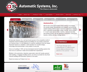 asi.com: ASI | Automatic Systems, Inc.
Automatic Systems, Inc. provides Material Handling Systems for Bulk Conveying, Airport and Baggage Conveying, Automotive Conveying, Power and Free.