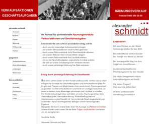 schmidt-aktionsverkauf.de: Der Profi für Geschäftsaufgaben, Verkaufsaktionen, Räumungsverkauf, Sonderverkaufsaktionen, Ausverkauf wegen Geschäftsaufgabe
Geschäftsaufgaben, Verkaufsaktionen, Räumungsverkauf und Sonderverkaufsaktionen | Seit Jahren Kompetenz im Groß- und Einzelhandel